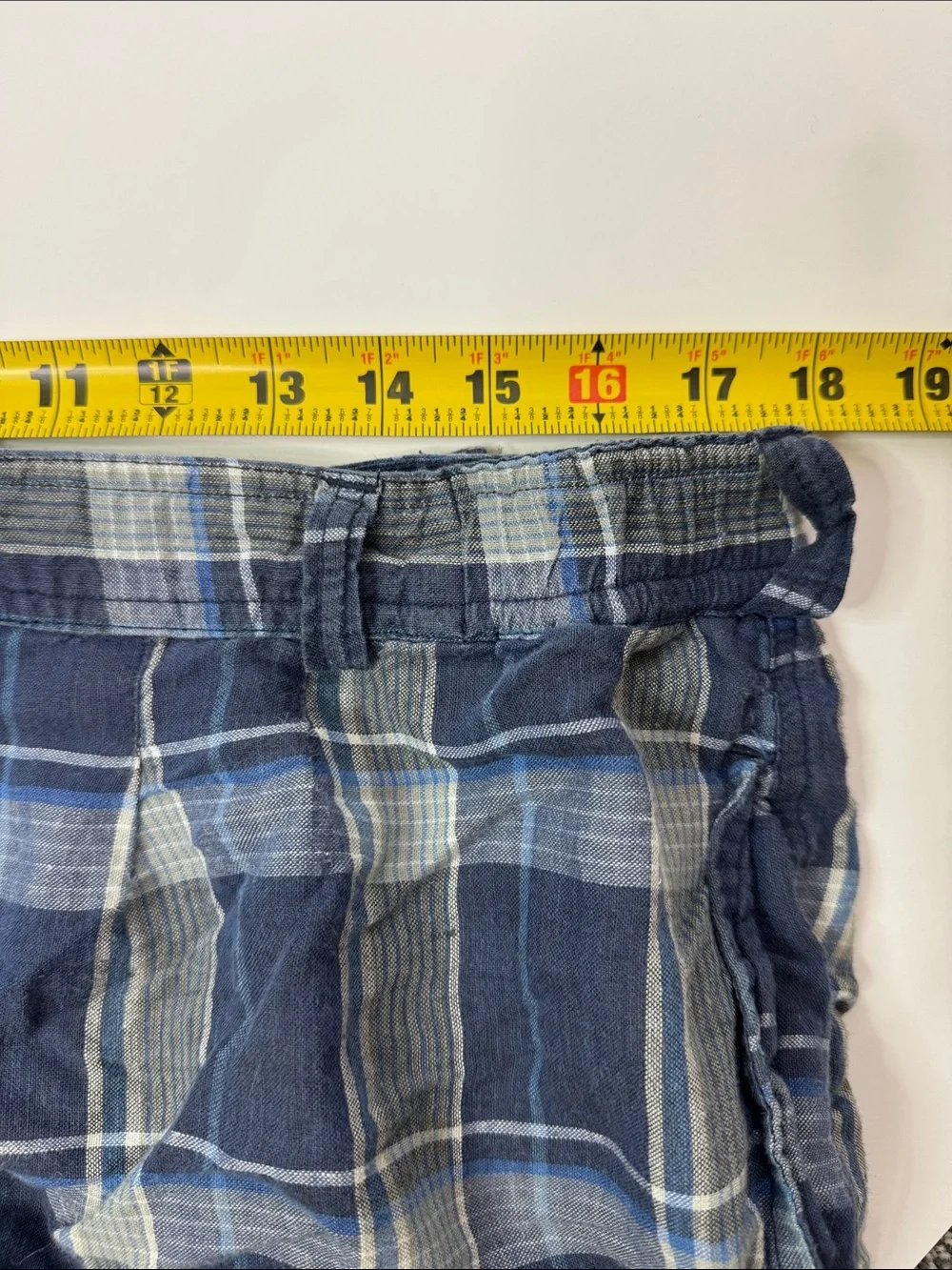 Vintage Bugle Boy Blue Gray Plaid Cotton Shorts Size 36